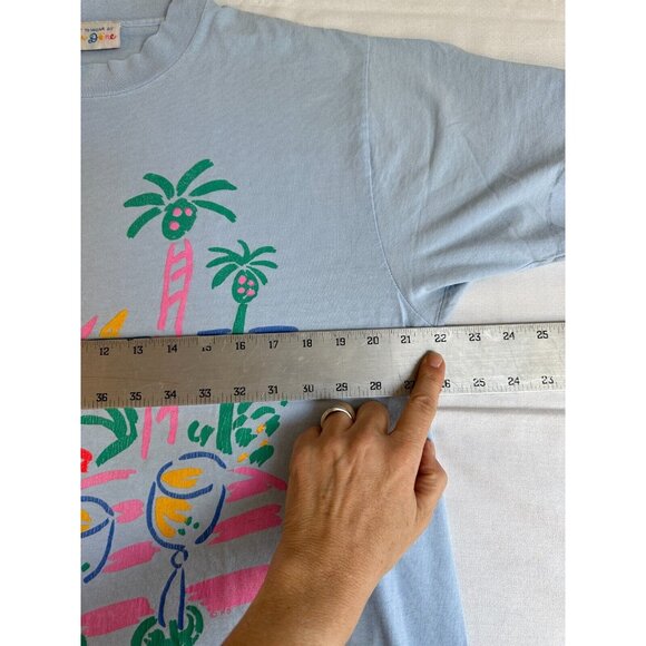 VTG Ken Done Art 80s Graphic Palm Tree SUN Flower NEON T-shirt PUFF PAINT - Picture 8 of 13